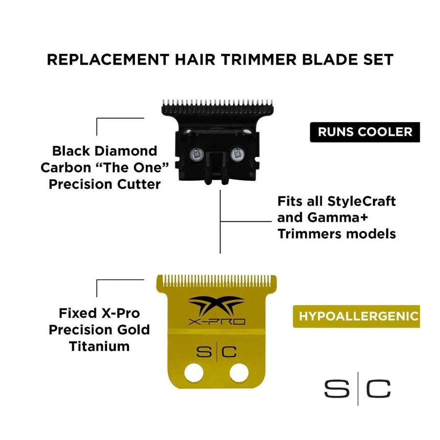 Stylecraft Csere Fixed X-Pro Precision Gold Titanium Trimmer Blade with Black Diamond Carbon DLC THE ONE Precision Deep Tooth Vágó Szett